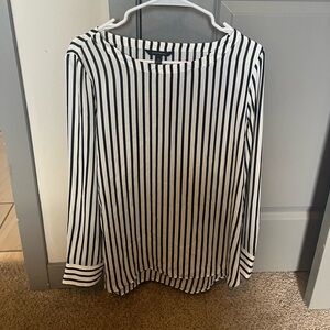 Navy Blue and White Striped Banana Republic Silk Blouse